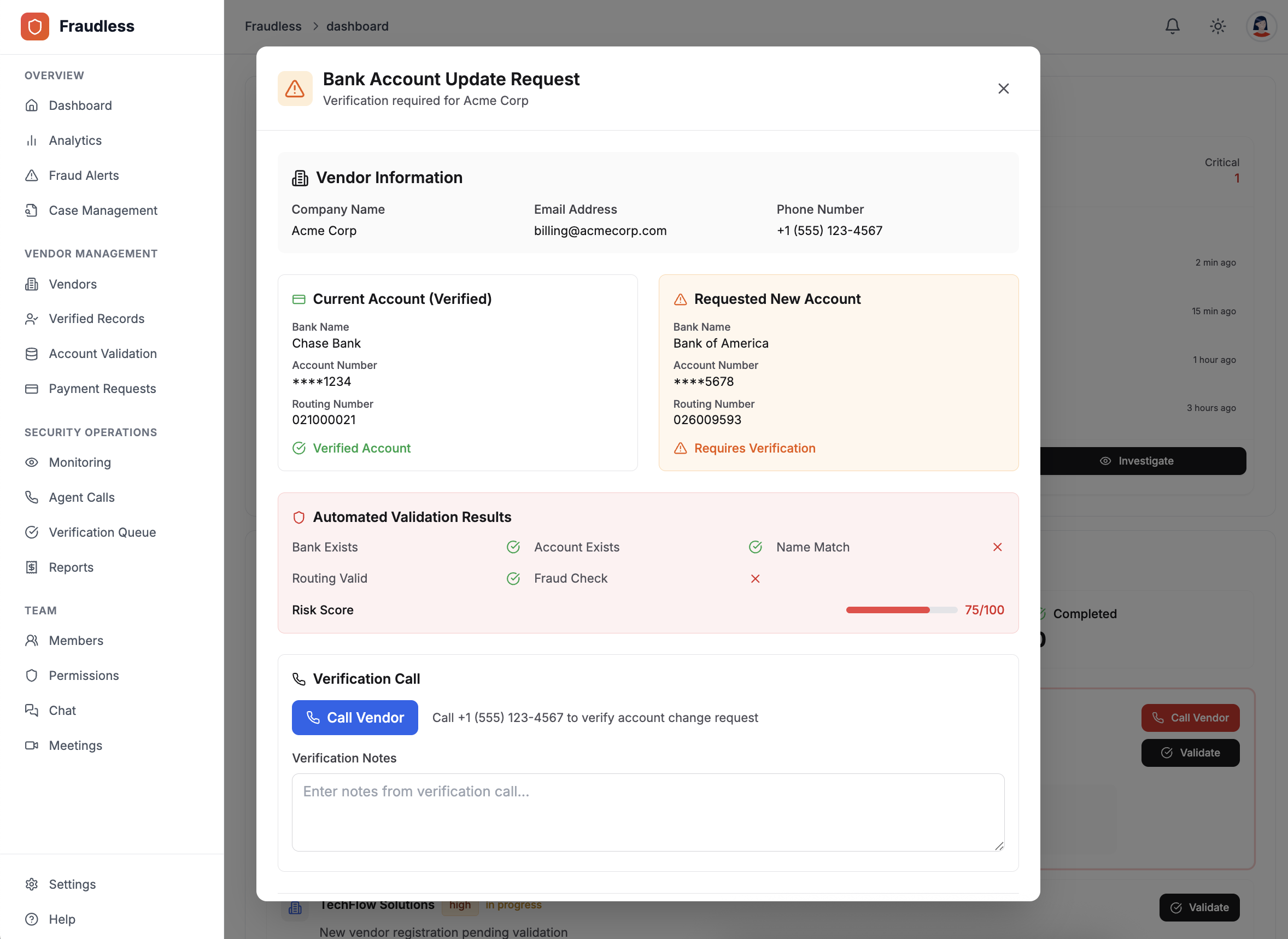 Vendor Verification Interface - Bank Account Update Request